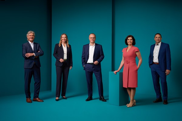 Der Vorstand der DATEV eG, v.l.n.r.: Prof. Dr. Peter Krug, Julia Bangerth, Dr. Robert Mayr, Diana Windmeißer, Prof. Dr. Christian Bär. Quelle: DATEV eG