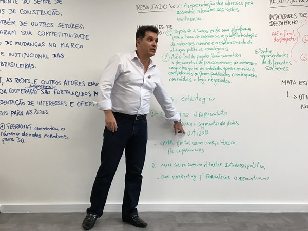 Der Präsident von Febramat, Claudio Pacheco, beim Workshop bei Unisinos zur Erarbeitung des Konzeptes für eine Verbandskooperation mit dem MITTELSTANDSVERBUND.